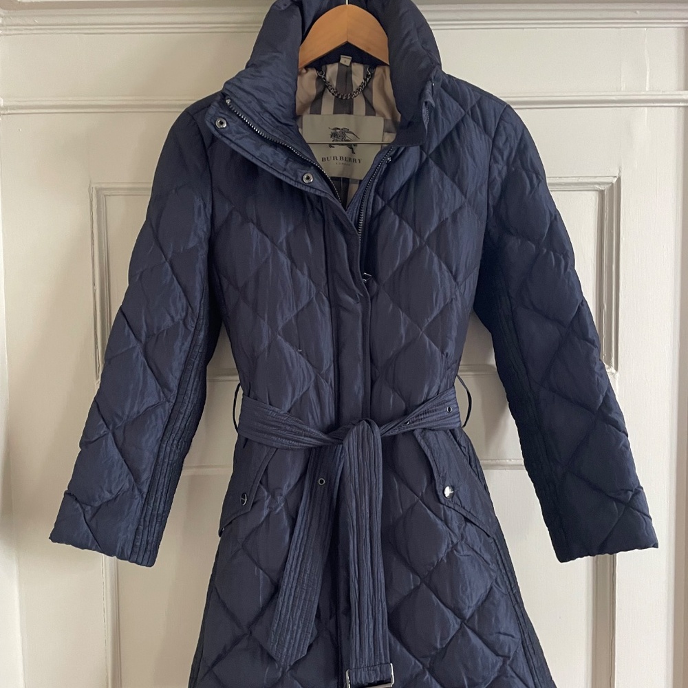 Burberry Quilted Down Puffer Trench Style Coat